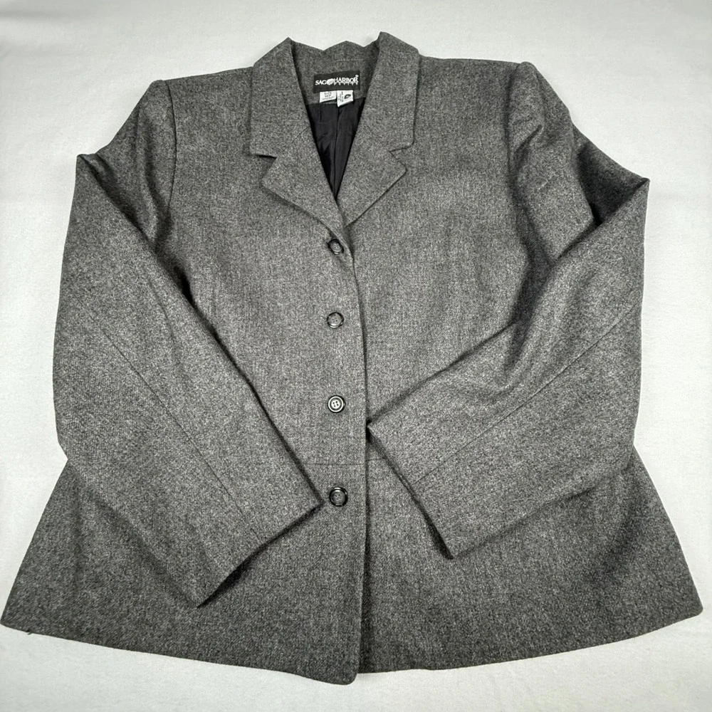 Sag Harbor Petite Blazer Gray Wool Blend Career Jacket / Blazer Womens 16P